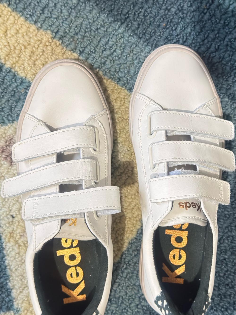 Keds Kids White Triple-Strap Sneakers with Gold Logo